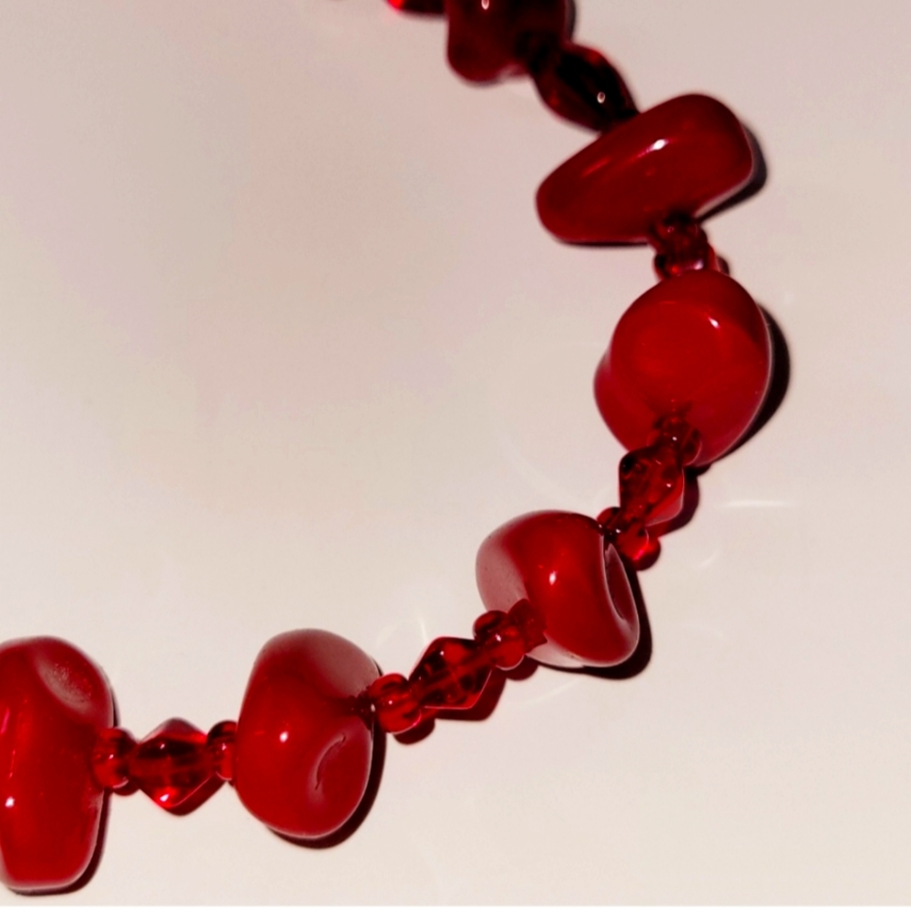 Necklace, Glass Graduated Red Beads, Silver Decoative Hook Closure, New Handmade